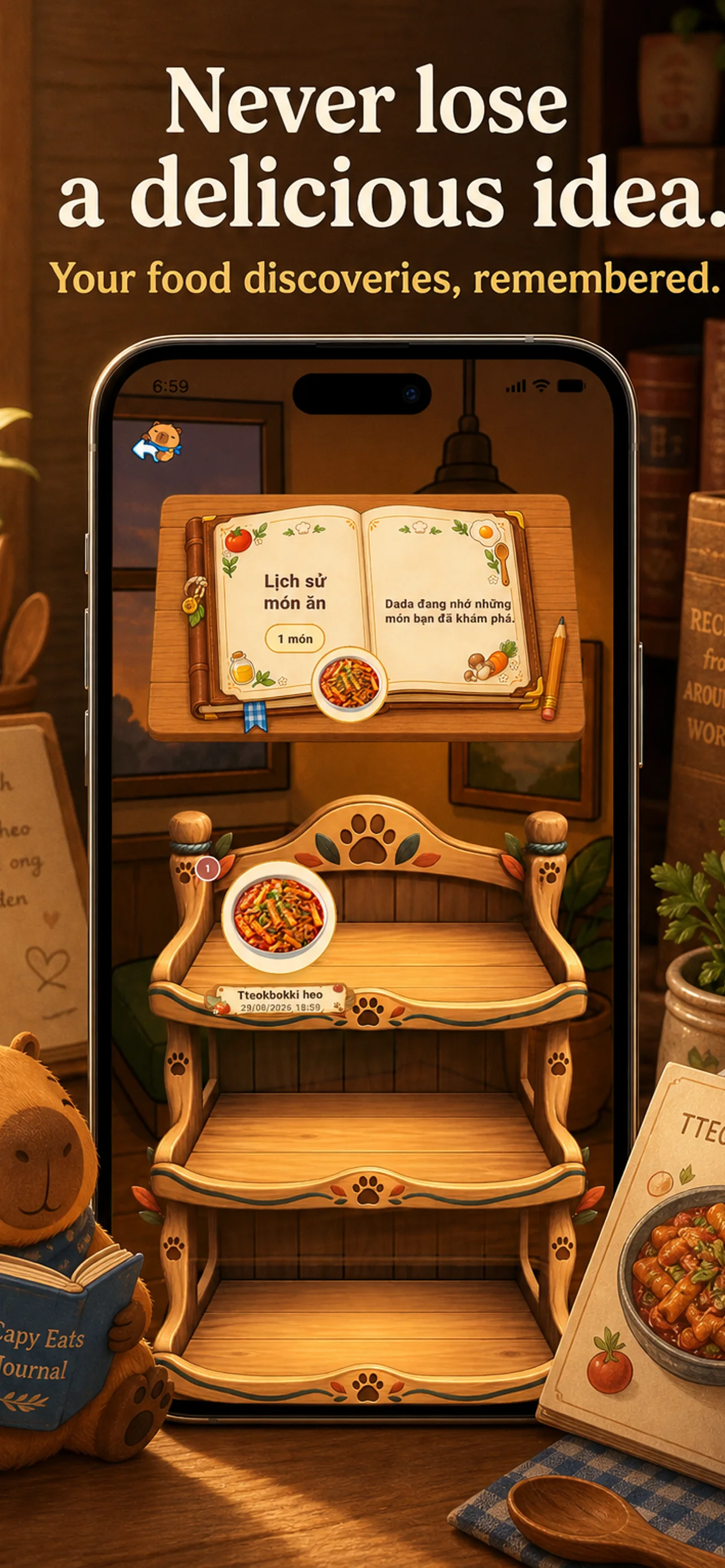 Capy Eats food journal screen